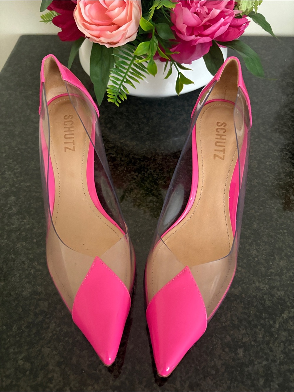 SCHUTZ Hot Pink Pointed-Toe Clear Panel Flats